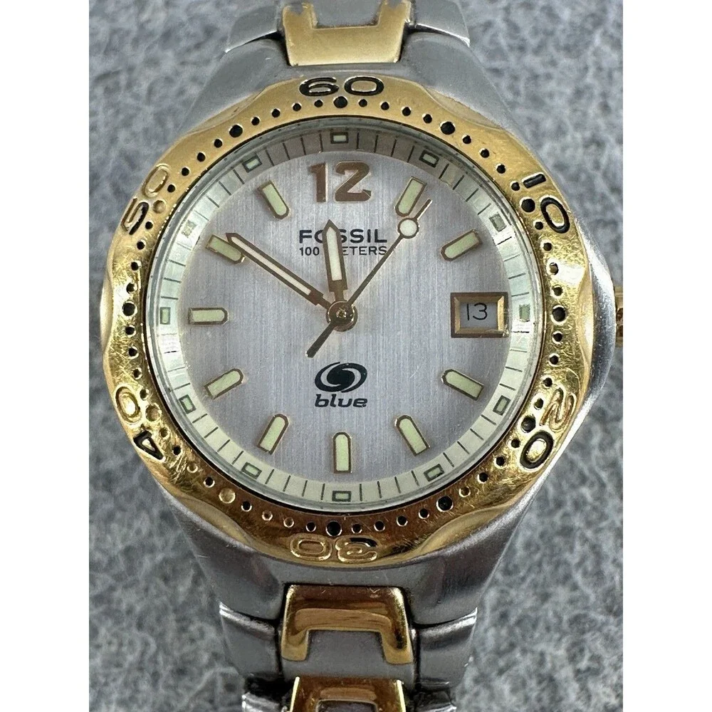FOSSIL BLUE AM 3425 100 Meter Woman's WR Quartz Watch NEEDS New Battery AS